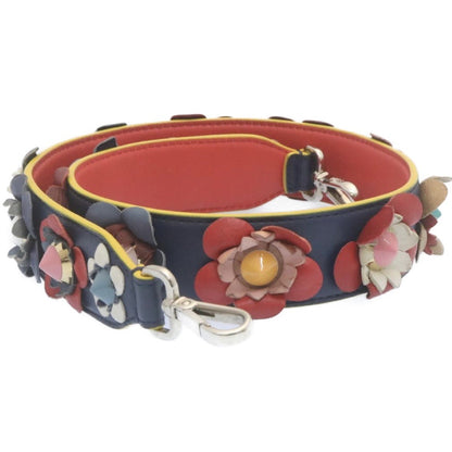 Fendi Flowerland Strap You Shoulder Strap Studded Leather, NAVY, LEATHER, Straps