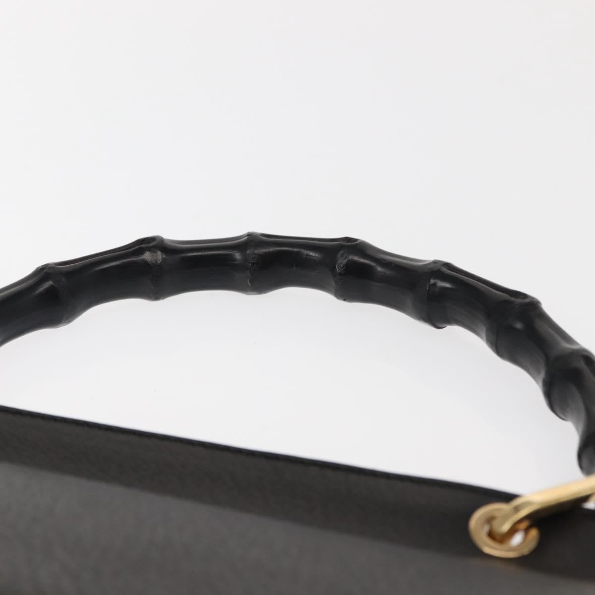 Gucci Vintage Bamboo Handle Bag Leather, BLACK, LEATHER, Handbag