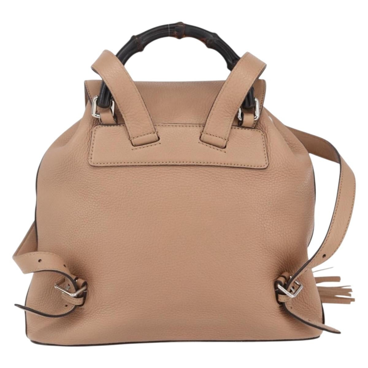 Gucci Vintage Bamboo Backpack Leather, BEIGE, LEATHER, Backpack