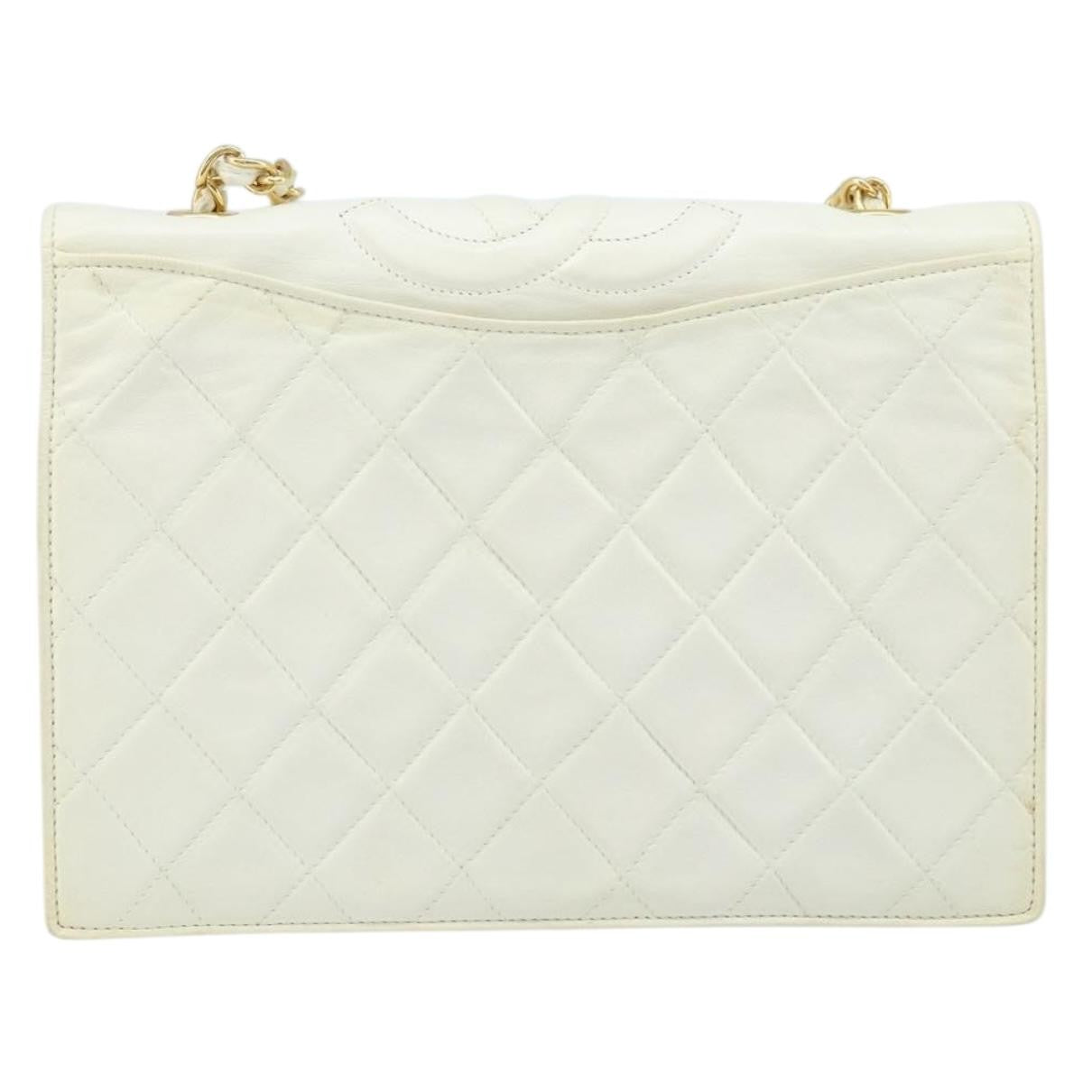 Chanel Vintage CC Full Flap Bag Quilted Lambskin, White, Leather, Shoulder Bag