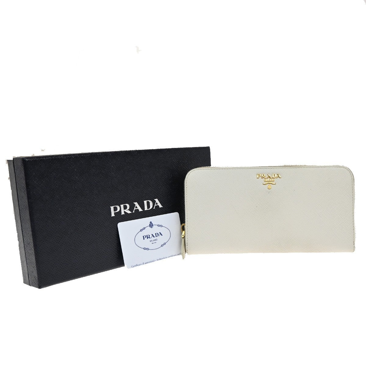 Prada Zip Around Tab Wallet Saffiano Leather, WHITE, LEATHER, Wallets