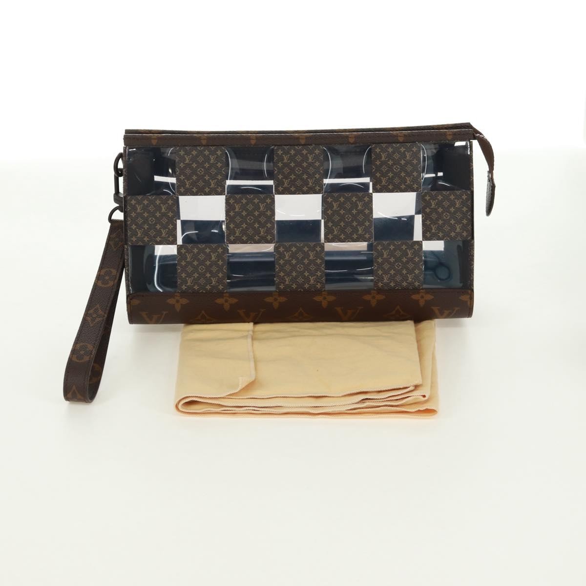 Louis Vuitton Standing Pouch Monogram Chess Coated Canvas and PVC, Brown, Canvas, Clutch