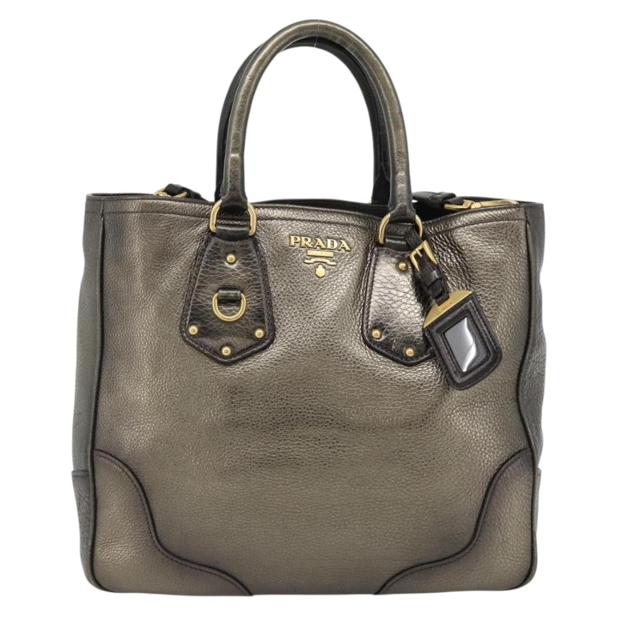 Prada Braided Handle Open Tote Vitello Daino, Gold, Leather, Tote Bag