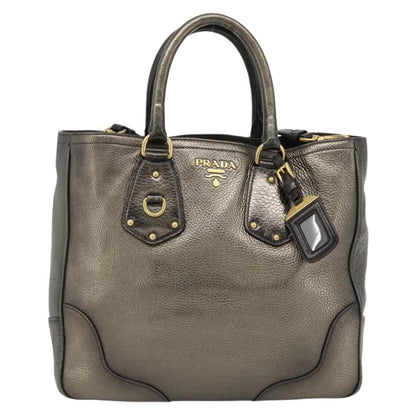 Prada Braided Handle Open Tote Vitello Daino, Gold, Leather, Tote Bag