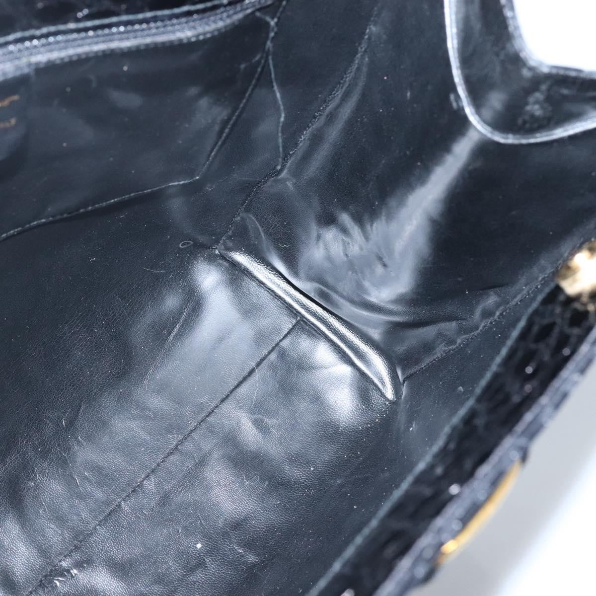 Salvatore Ferragamo Vintage Vara Bow Tote Lizard Embossed Leather, BLACK, LEATHER, Tote bag