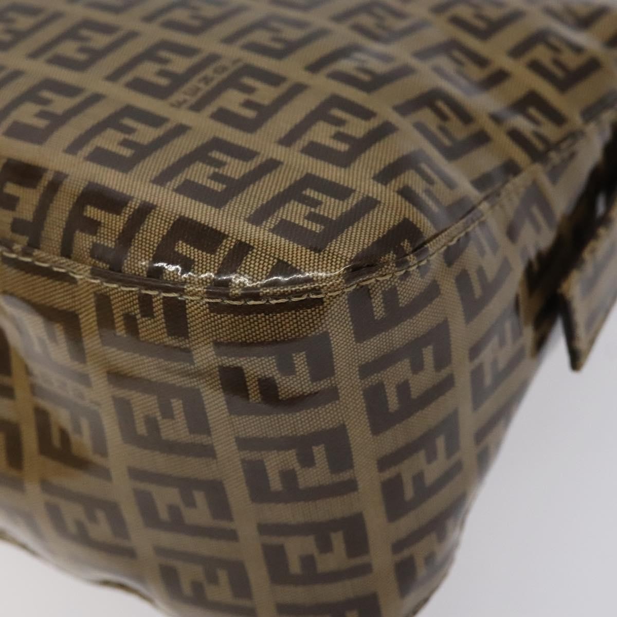 Fendi Vintage FF Buckle Curved Hobo Zucchino Coated Canvas, BROWN, PATENT_LEATHER, Handbag