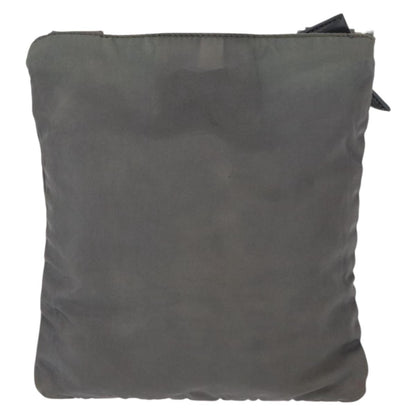 Prada Front Zip Convertible Flat Messenger Tessuto with Leather, GRAY, NYLON, Shoulder bag