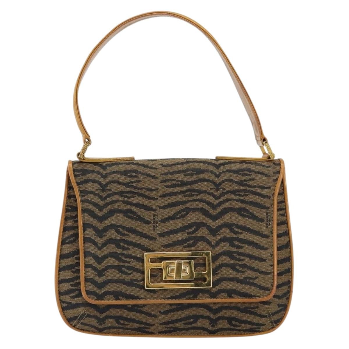 Fendi Vintage Tiger Print Shoulder Bag Canvas, GOLD, CANVAS, Shoulder bag