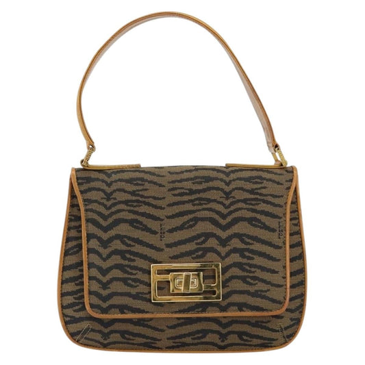 Fendi Vintage Tiger Print Shoulder Bag Canvas, GOLD, CANVAS, Shoulder bag