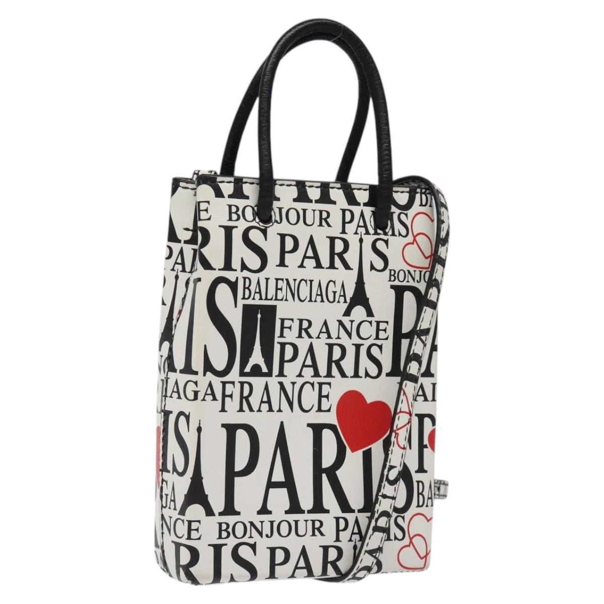 Balenciaga Shopping Phone Holder Printed Leather, WHITE, LEATHER, Tech accessory