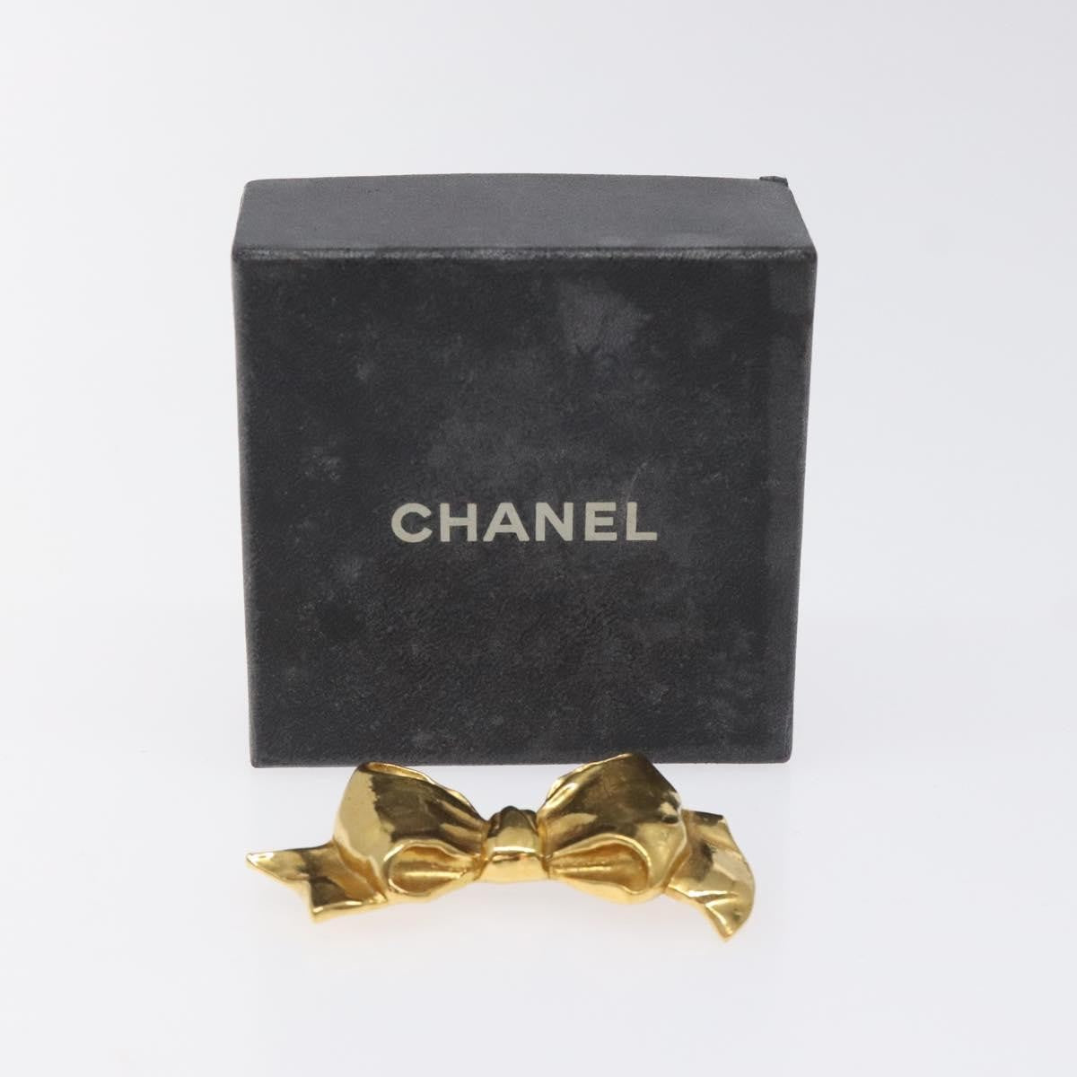 Chanel Vintage CC Bow Brooch Felt with Faux Pearls, GOLD, METAL, Brooch