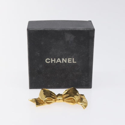 Chanel Vintage CC Bow Brooch Felt with Faux Pearls, GOLD, METAL, Brooch