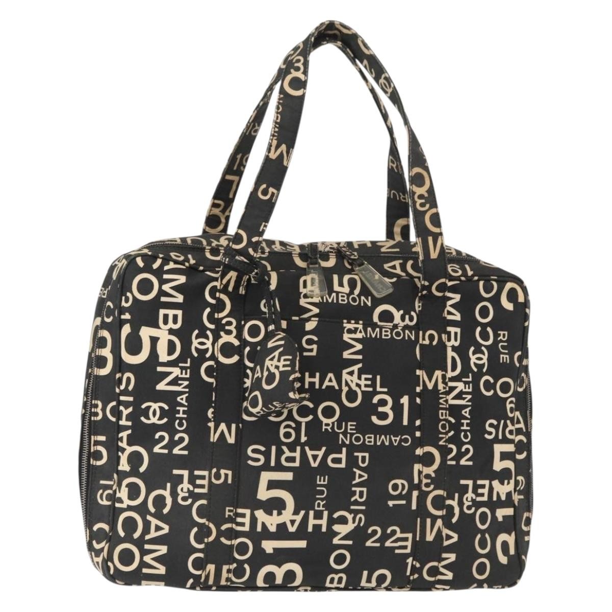 Chanel Boston Zip Tote Quilted Canvas, BLACK, CANVAS, Tote bag