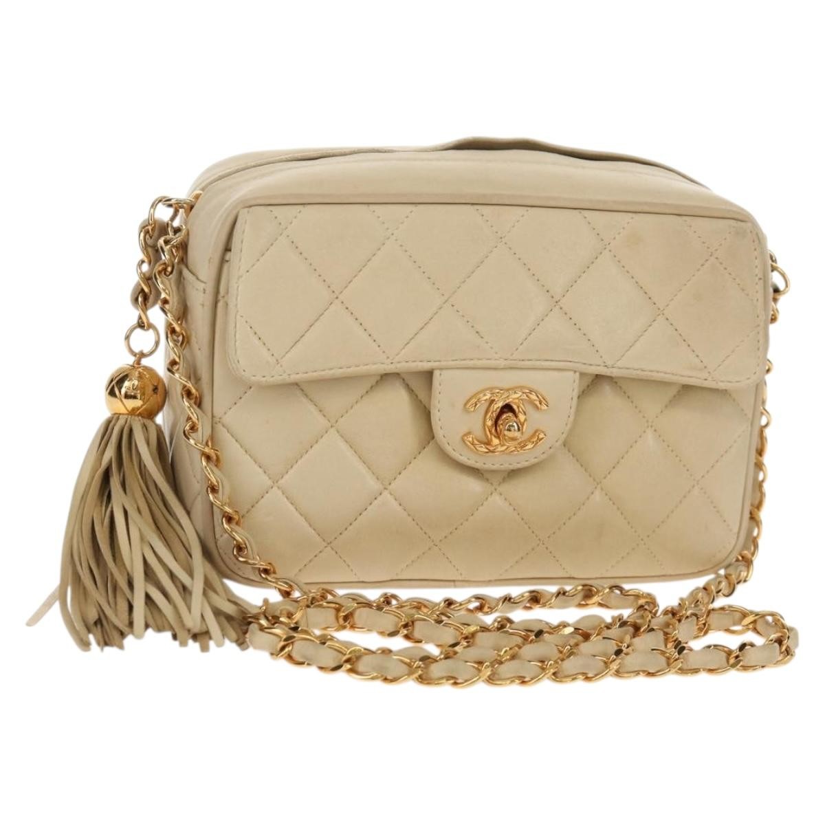 Chanel Chain Flap Shoulder Bag Quilted Lambskin, BEIGE, LEATHER, Shoulder bag
