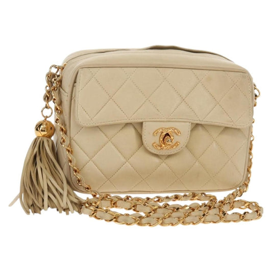 Chanel Chain Flap Shoulder Bag Quilted Lambskin, BEIGE, LEATHER, Shoulder bag