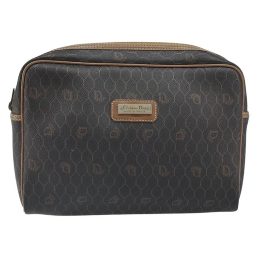 Christian Dior Vintage Honeycomb Zip Pouch Canvas and Leather, BLACK, CANVAS, Clutche & pouche