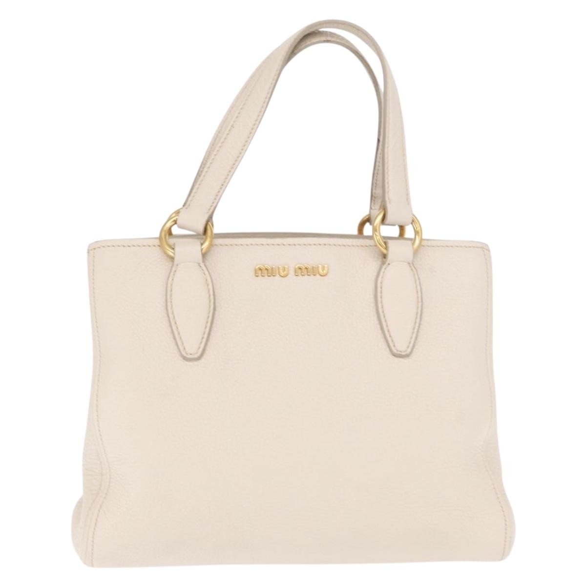 Miu Miu Phenix Convertible Tote Leather, WHITE, LEATHER, Handbag