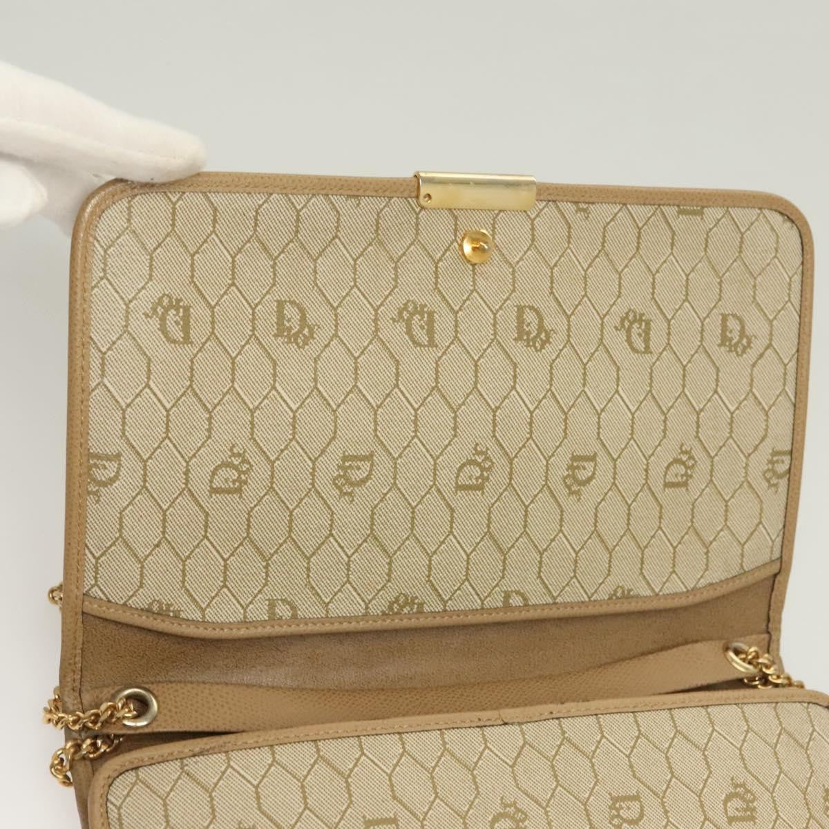 Christian Dior Vintage Honeycomb chain Canvas, BEIGE, LEATHER, Shoulder bag
