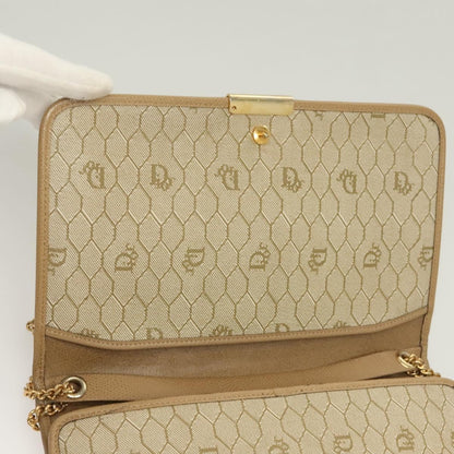 Christian Dior Vintage Honeycomb chain Canvas, BEIGE, LEATHER, Shoulder bag