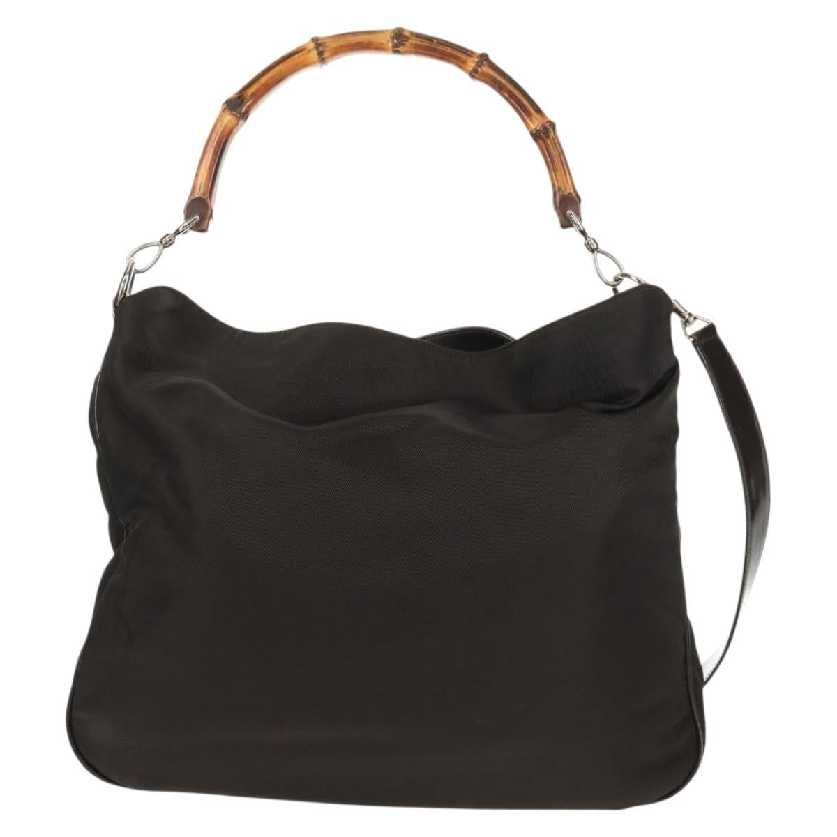 Gucci Vintage Bamboo Shoulder Bag Nylon, BROWN, NYLON, Shoulder bag
