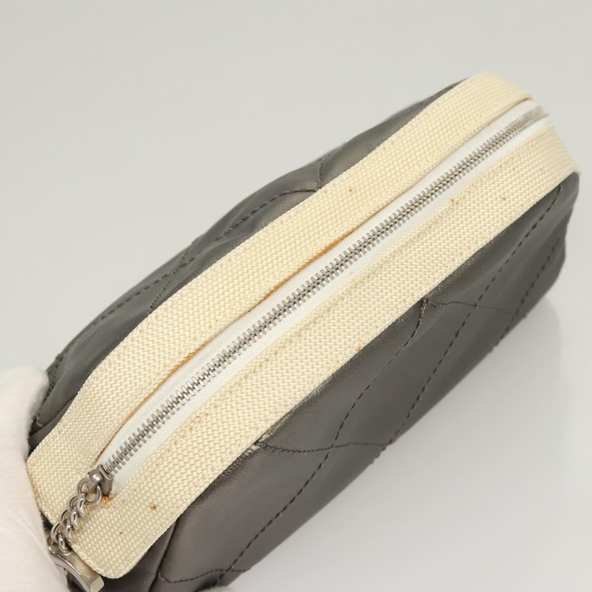 Chanel Biarritz Cosmetic Pouch Quilted Coated Canvas, GRAY, PVC, Clutche & pouche