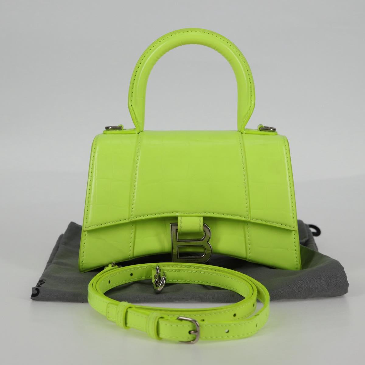 Balenciaga Hourglass Top Handle Bag Leather, GREEN, LEATHER, Handbag