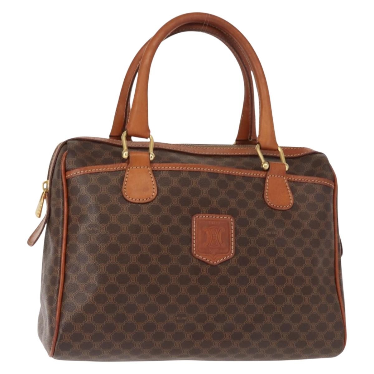 Celine Vintage Macadam Handbag Canvas and Leather, BROWN, CANVAS, Handbag