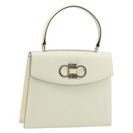 Salvatore Ferragamo Double Gancini Top Handle Bag Saffiano Leather, WHITE, LEATHER, Handbag