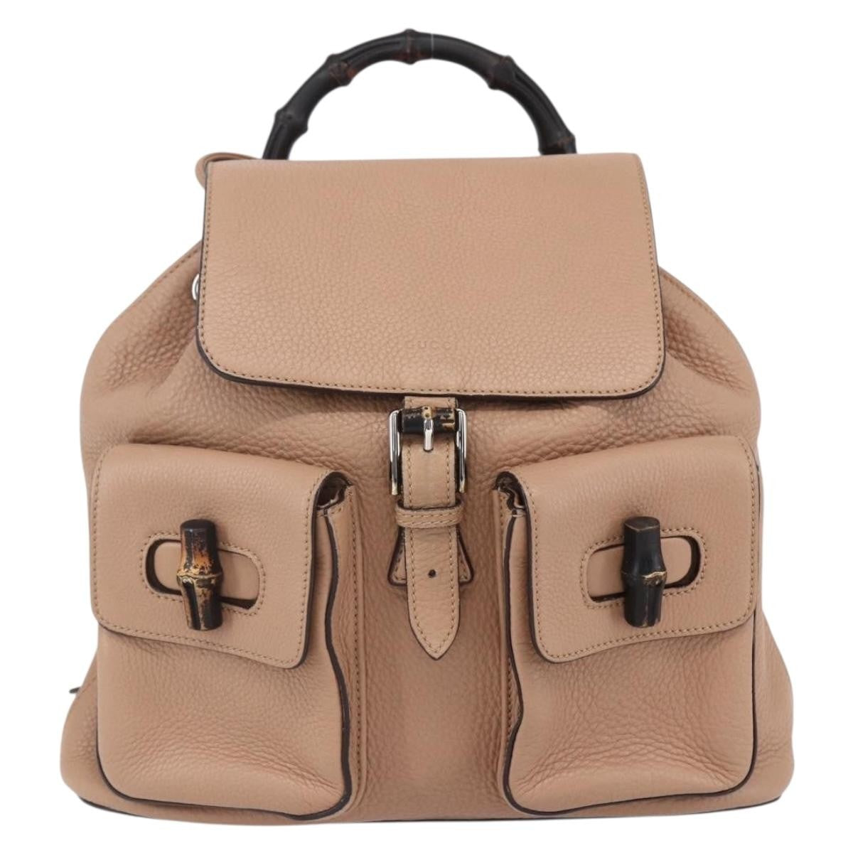 Gucci Vintage Bamboo Backpack Leather, BEIGE, LEATHER, Backpack