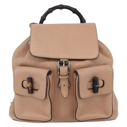 Gucci Vintage Bamboo Backpack Leather, BEIGE, LEATHER, Backpack