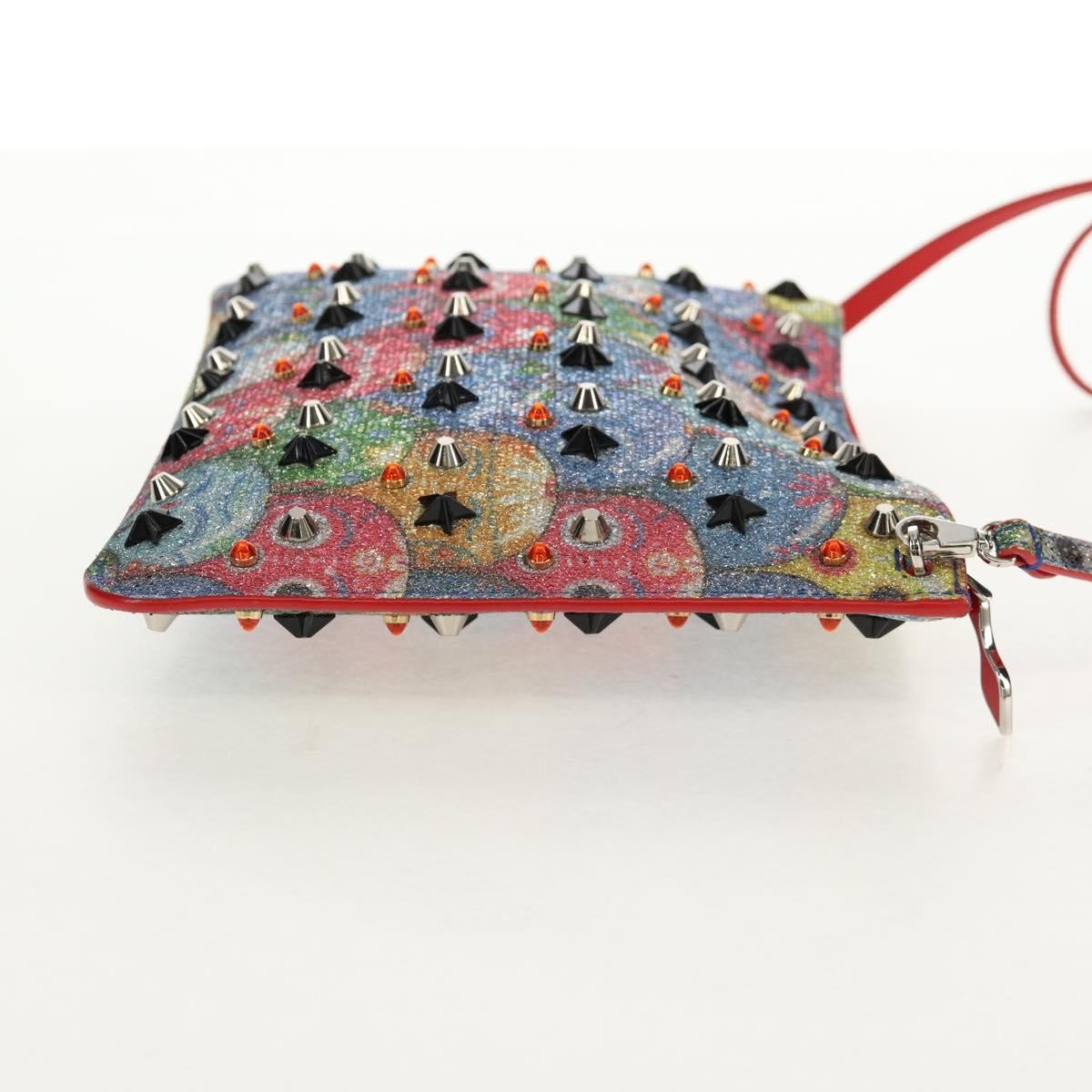 Christian Louboutin Loubiclutch Spiked Printed Leather, RED, CANVAS, Shoulder bag