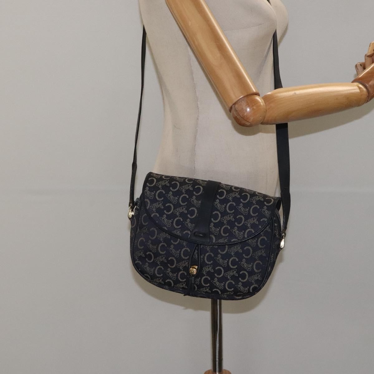 Celine C Sulky Shoulder bag Canvas and Leather, NAVY, CANVAS, Shoulder bag
