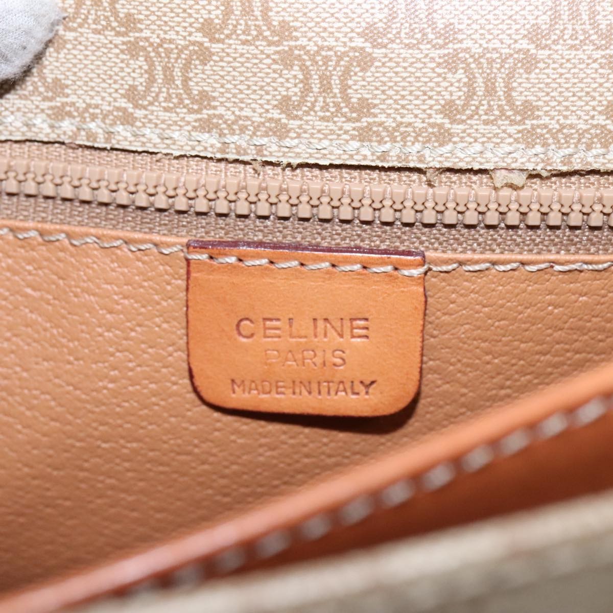 Celine Vintage Macadam Shoulder Bag Canvas and Leather, Beige, Canvas, Shoulder Bag