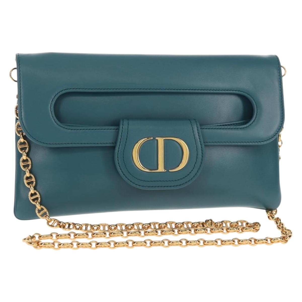 Christian Dior DiorDouble Chain Bag Leather, BLUE, LEATHER, Shoulder bag