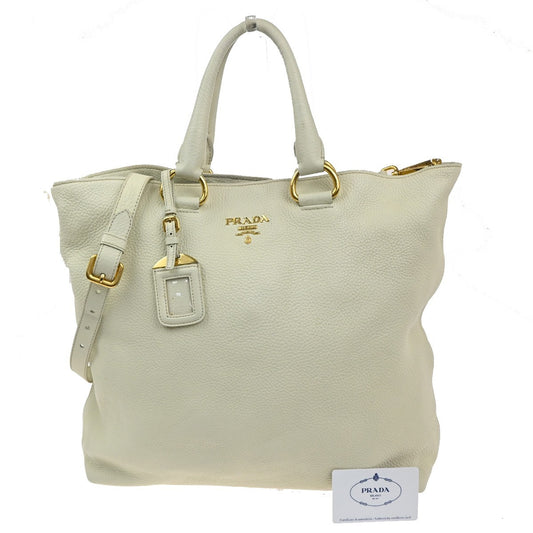 Prada Convertible Shopper Tote Vitello Daino, WHITE, LEATHER, Tote bag