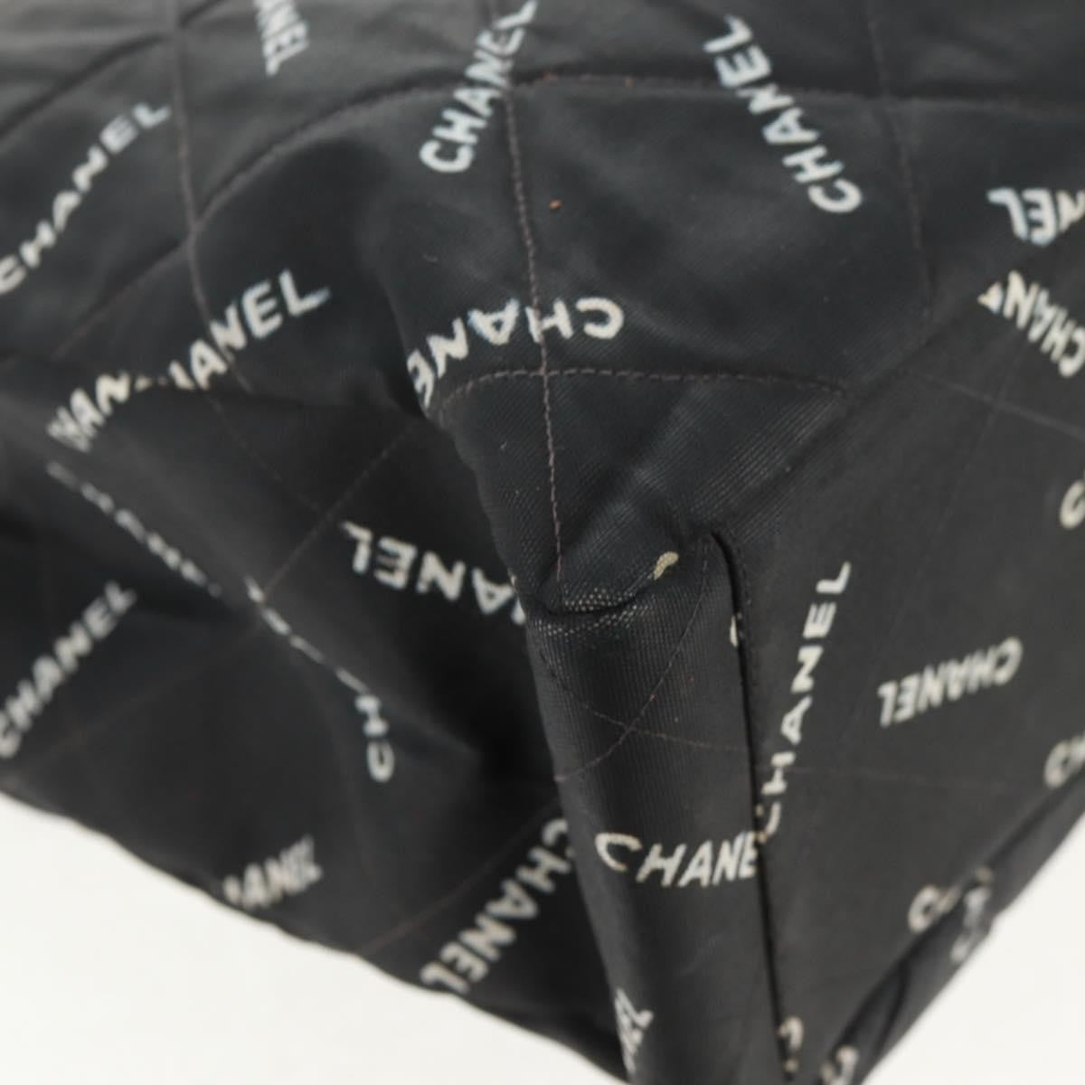 Chanel Logo Shopping Tote Quilted Printed Canvas, BLACK, CANVAS, Tote bag