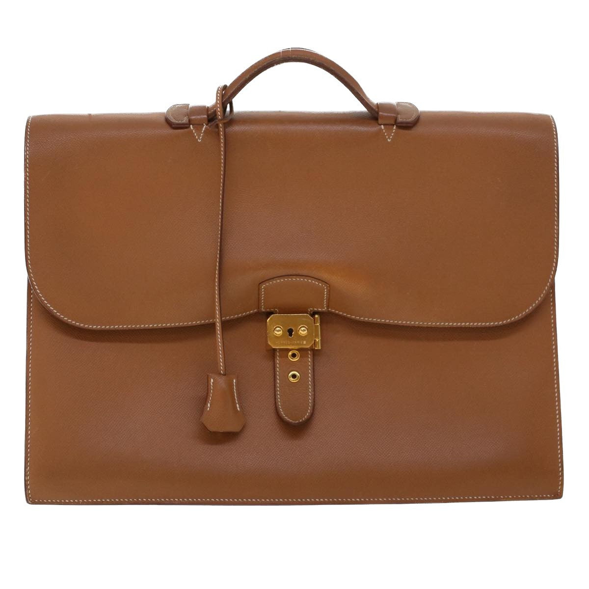 Hermes Sac a Depeches Bag Buffalo, BROWN, LEATHER, Briefcase