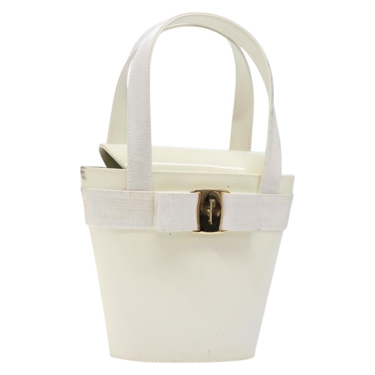 Salvatore Ferragamo Vara Bow Top Handle Bucket Bag Patent Leather, WHITE, PATENT_LEATHER, Handbag