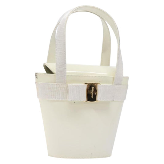 Salvatore Ferragamo Vara Bow Top Handle Bucket Bag Patent Leather, WHITE, PATENT_LEATHER, Handbag