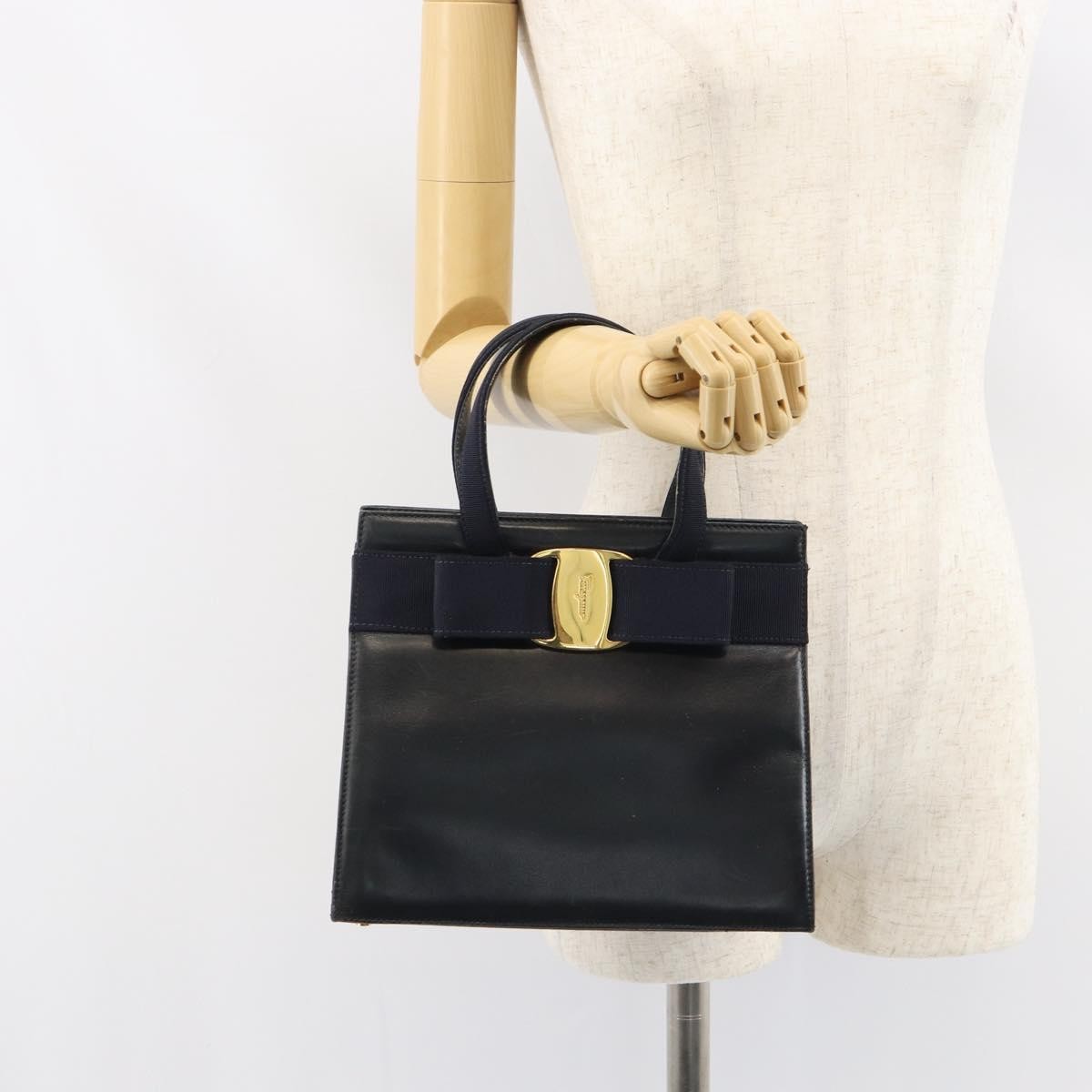 Salvatore Ferragamo Convertible Vara Bow Tote Leather, NAVY, LEATHER, Handbag