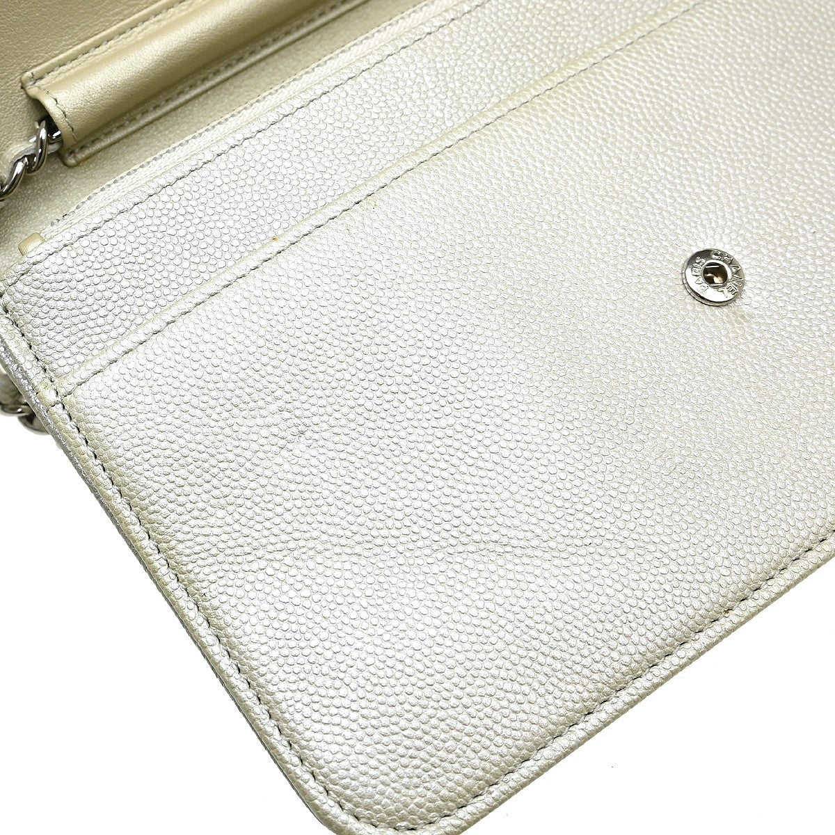 Chanel Timeless Wallet on Chain Textured Leather, Silver, Leather, Wallet
