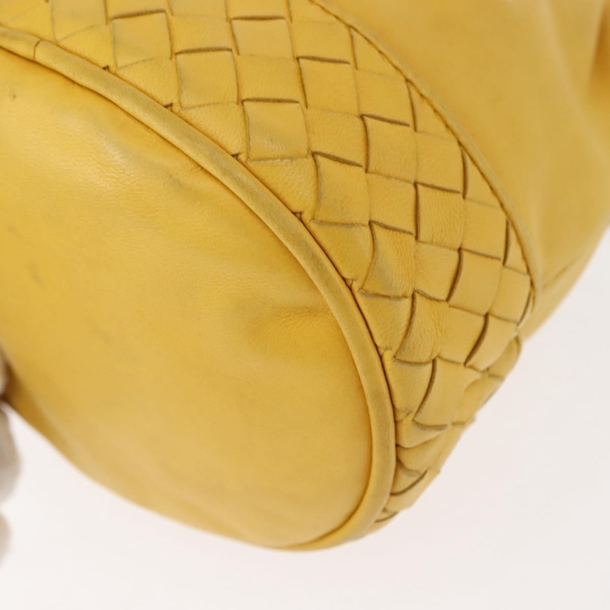 Bottega Veneta Drawstring Bucket Bag Leather and Intrecciato Nappa, YELLOW, LEATHER, Shoulder bag