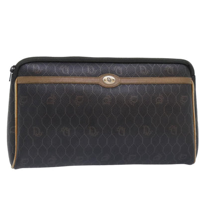 Christian Dior Vintage Honeycomb Zip Pouch Coated Canvas, BLACK, CANVAS, Clutche & pouche