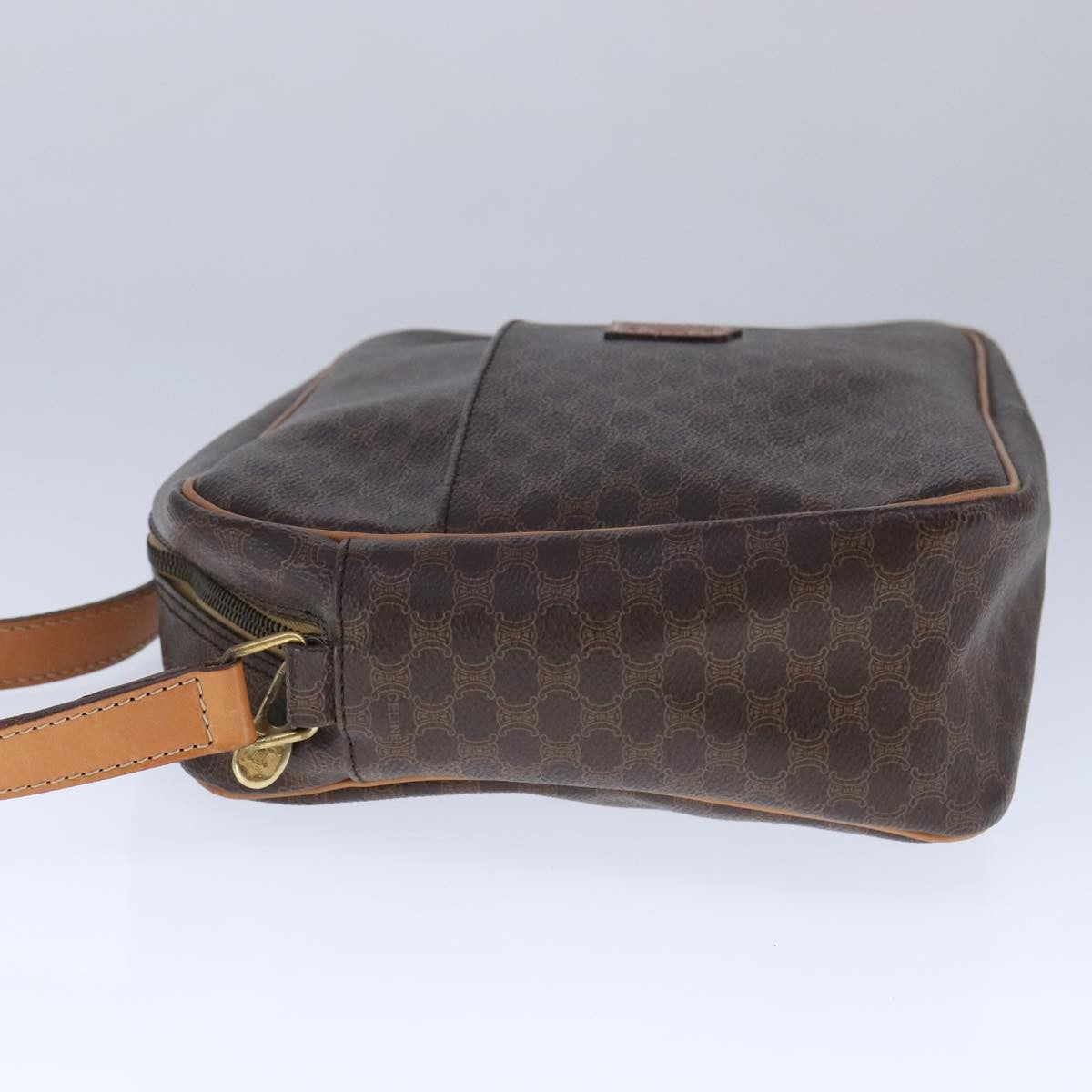 Celine Vintage Macadam Shoulder Bag Leather, BROWN, PVC,Leather,Canvas, Shoulder bag