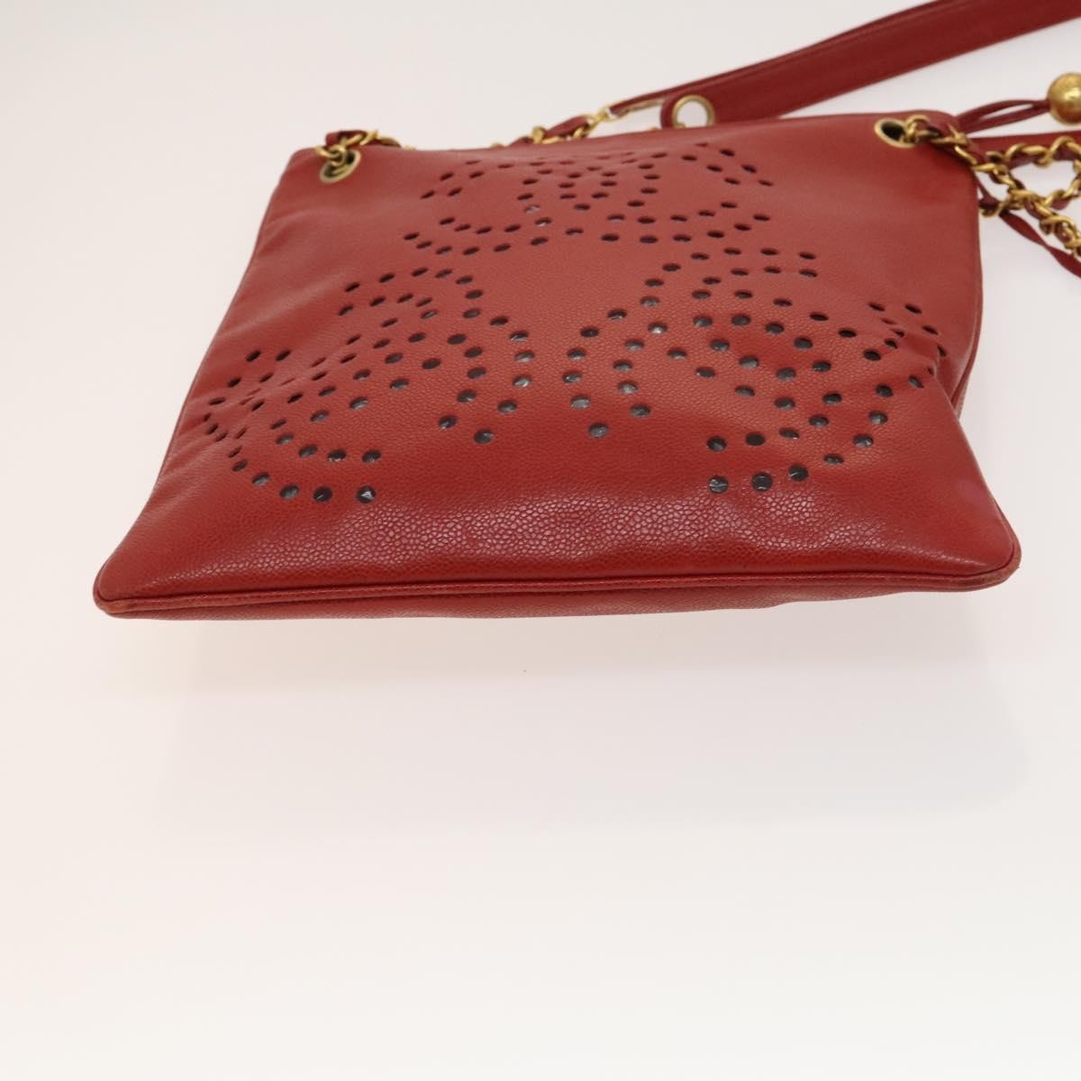 Chanel Triple CC Chain Shoulder Bag Caviar Leather, RED, LEATHER, Shoulder bag