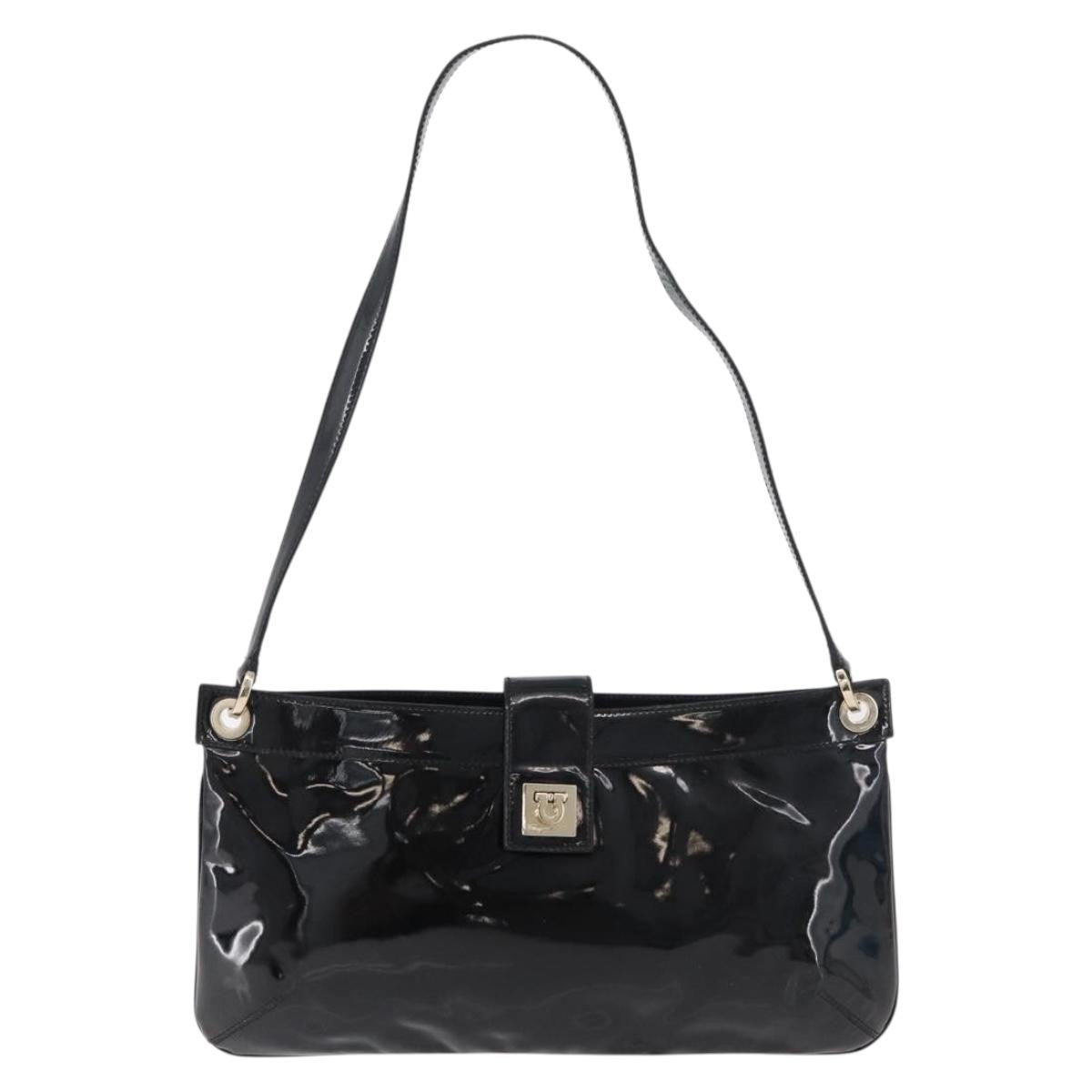 Salvatore Ferragamo Gancini Shoulder Bag Patent Leather, Black, Patent Leather, Shoulder Bag