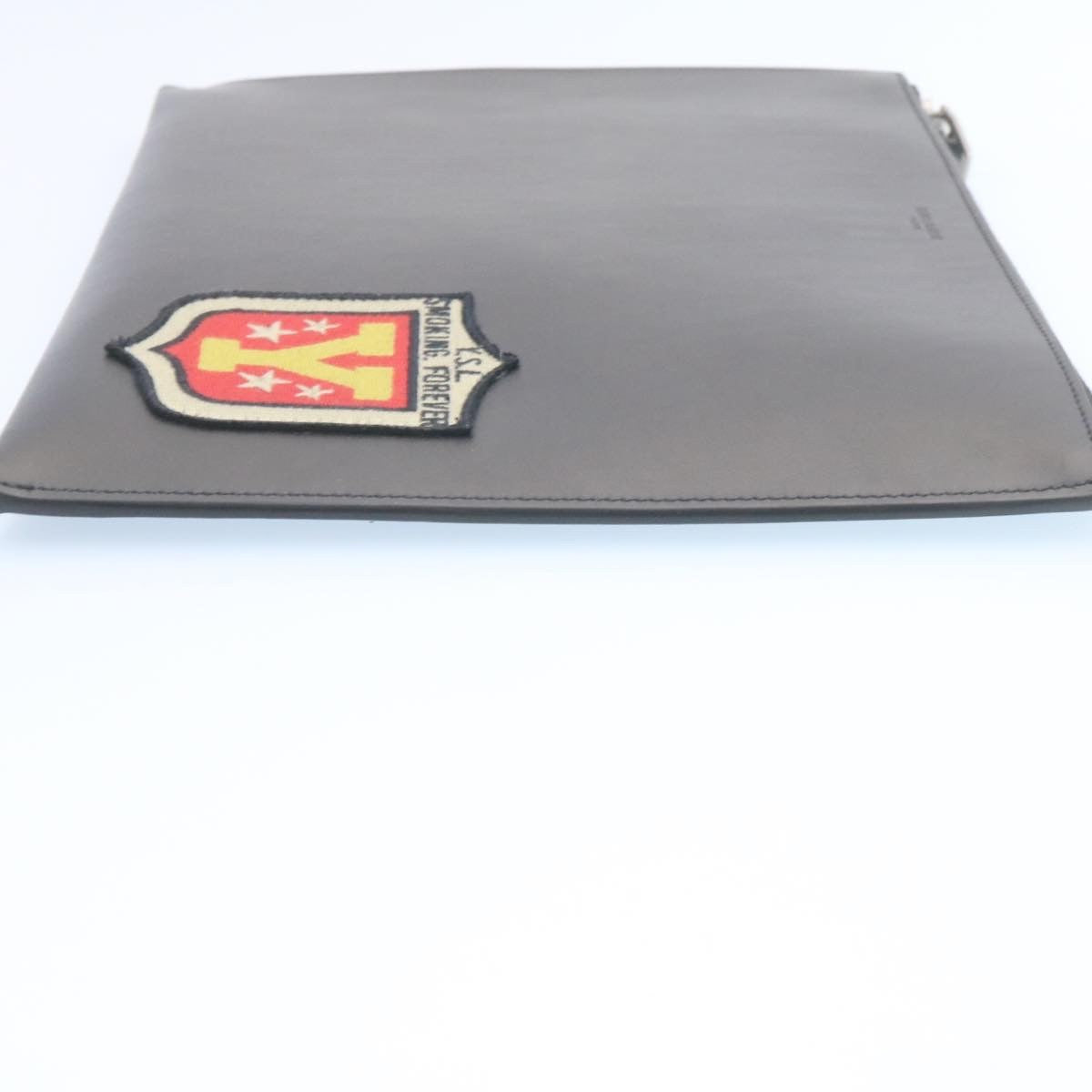 Saint Laurent Zip Pouch Leather, BLACK, LEATHER, Clutche & pouche