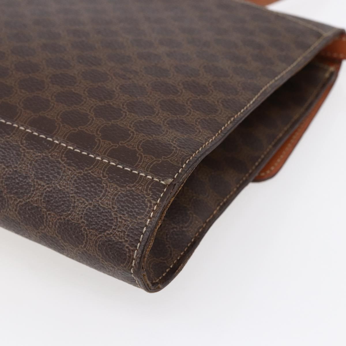 Celine Vintage Macadam Circle Logo Shoulder Bag Canvas and Leather, BROWN, CANVAS, Shoulder bag