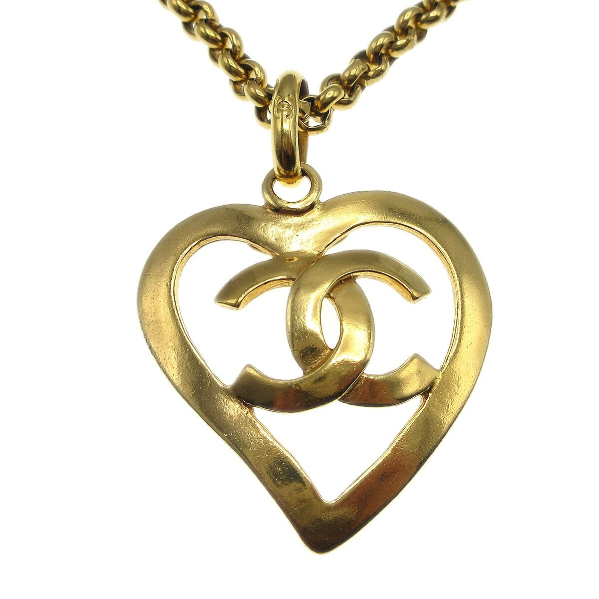 Chanel CC Heart Pendant Necklace Metal, GOLD, GOLD_PLATED, Necklace