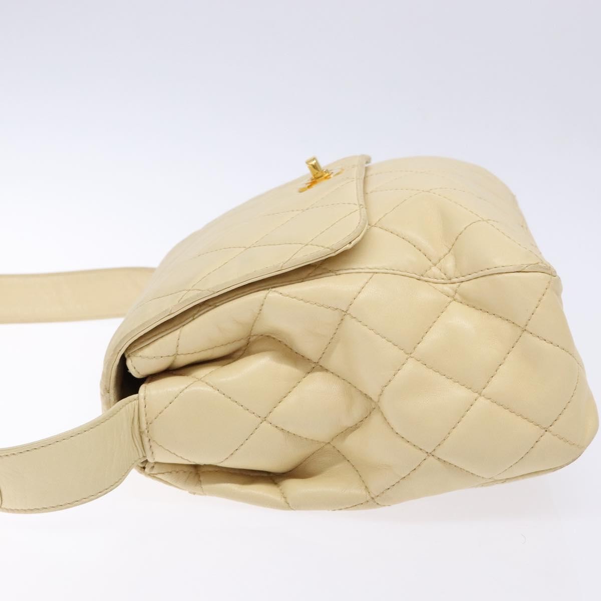 Chanel Vintage CC Flap Crossbody Bag Quilted Lambskin, BEIGE, LEATHER, Shoulder bag